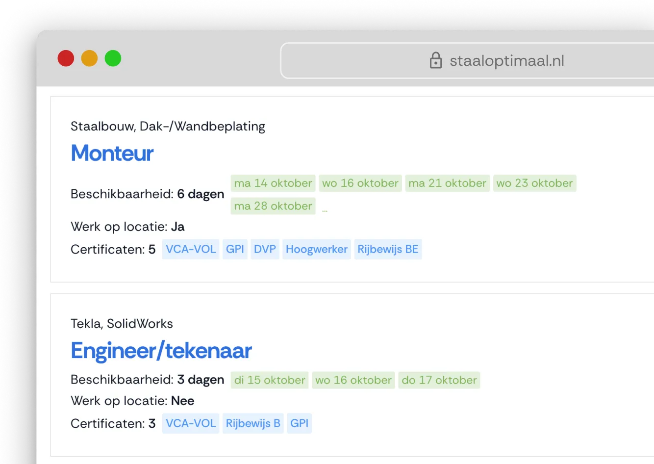 Vaklieden beschikbaar stellen via Staal Optimaal